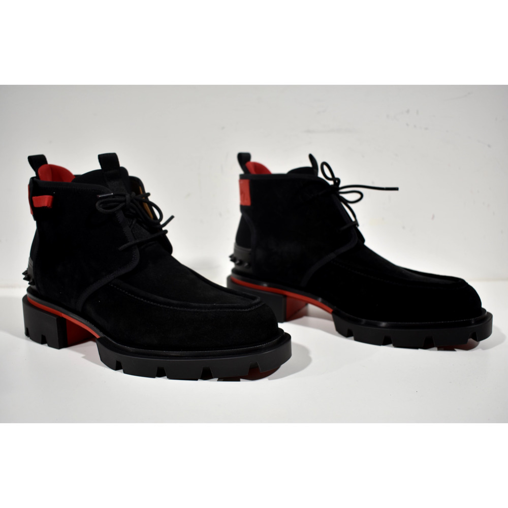 Christian Louboutin Mens Our Georges 2 Flat Black Suede Combat Lace Up Boot 42 9 - Picture 4 of 11